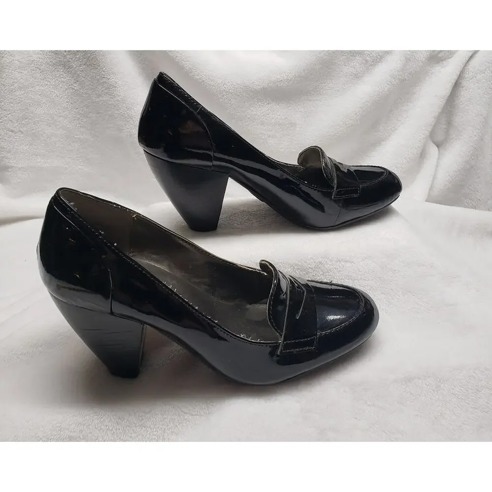Me Too Black Patent Leather Heels 7 Office Siren 90s Minimalist Fairy Chunky